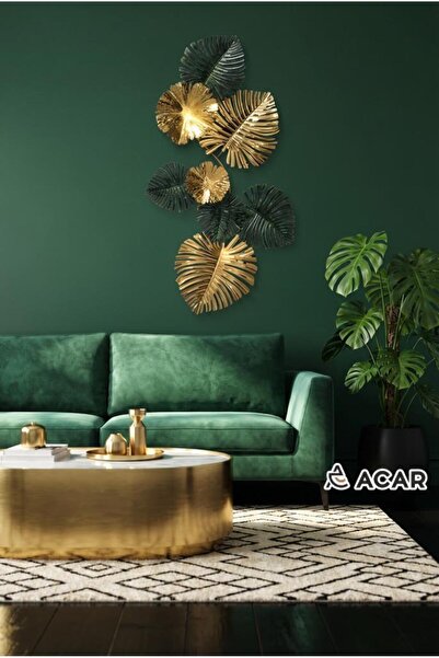 ACAR YEŞİL ALTIN PALMİYE DESEN METAL TABLO 90X52CM