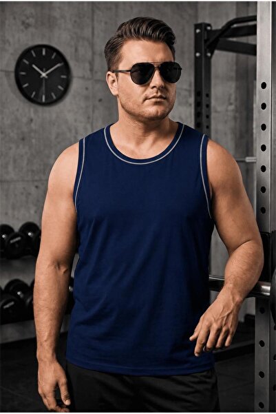 Oksit Plus Size Men's Crew Neck Undershirt with Piping Detail - Fitness and C...