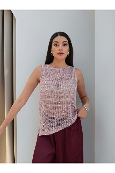ESRAHELVACI Sequin Asymmetrical Cut Sleeveless Blouse