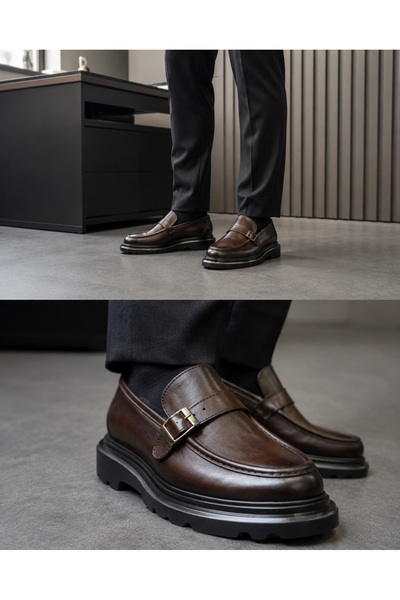 Avni Ceylan Men's Genuine Leather Metal Buckle Thick Sole Casual & Classic Lo...