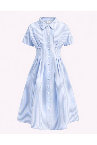 kendii modamm Girl's Pink Striped Lycra Dress |   Front-Buttoned, Pleated at the Waist, Stylish Dress for Everyday Wear and Holidays.
