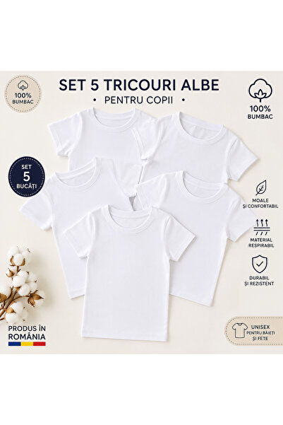 OEM Top Bottom Set of 5 White Children's T-Shirts for School, Cotton, Unisex,...