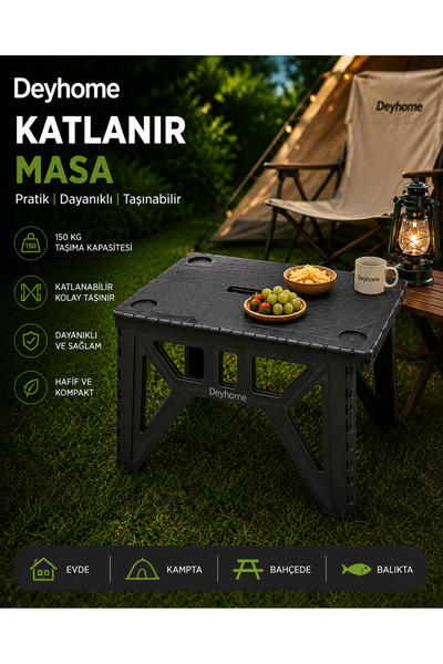 DEYHOME Katlanabilir Pratik Kamp ve Bahçe Masası – Taşınabilir, Dayanıklı ve ...