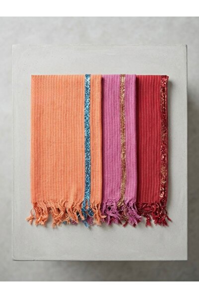 nazipek Set of 3 Striped Summer Shawls Summer Scarf Shawl Glittery 150X50 cm ...