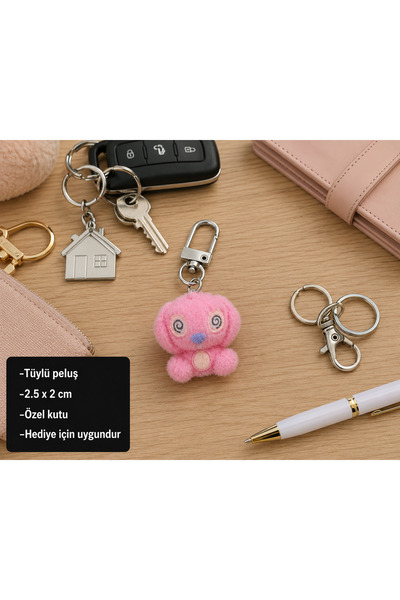 HER ŞEY NOTA www.herseynota.com Pink Plush Charm Keychain Cute Bag and Key Ac...