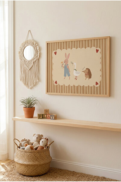 Creatick Design İskandinav Boho Çocuk Odası MDF Tablo Masif Ahşap Çerçeveli B...