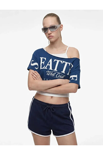 Koton supradimensionat Tricou crop cu mânecă scurtă, fără umăr, cu imprimeu