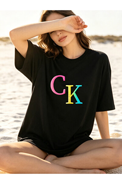 Fleck Casual Oversized Style T Shirts For Men CK Logo Colorful Letters Person...