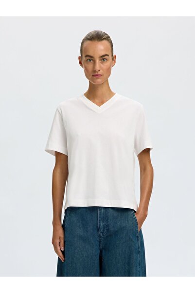 SELECTED T-Shirt Boxy V-Ausschnitt Baumwoll