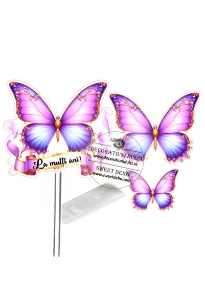 Decoratiuni Dulci Topper tort fluture mov La multi ani!