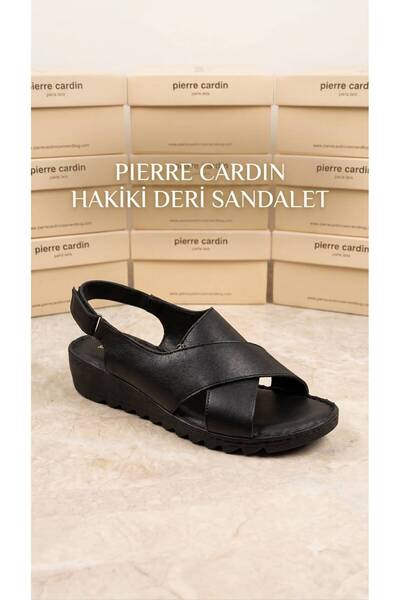 Pierre Cardin Hakiki Deri Konfor Taban Çapraz Ayarlanabilir Cırtlı Kadın Sand...