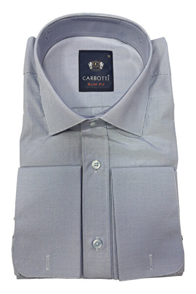OEM Camasa cu maneca lunga barbati, dungi albastre, slim fit, bumbac-polieste...