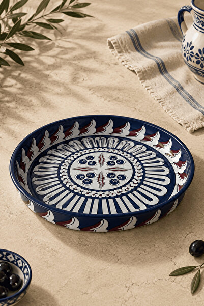 Sarkap Home 26 cm Mavi Ebru Desen Meyve Tabağı
