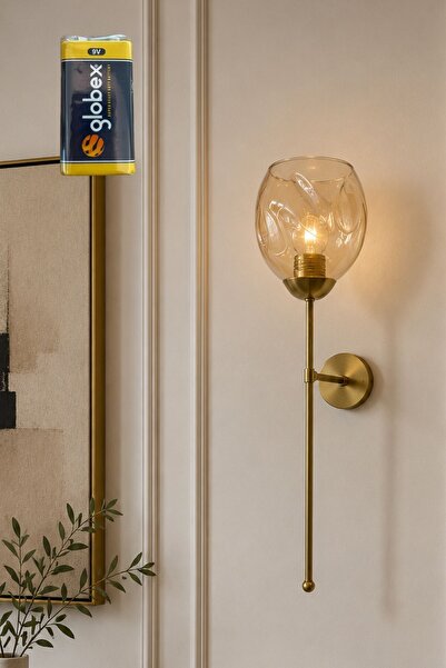 Ömür Avize damla bal camlı gold cubuklu pıllı aplik
