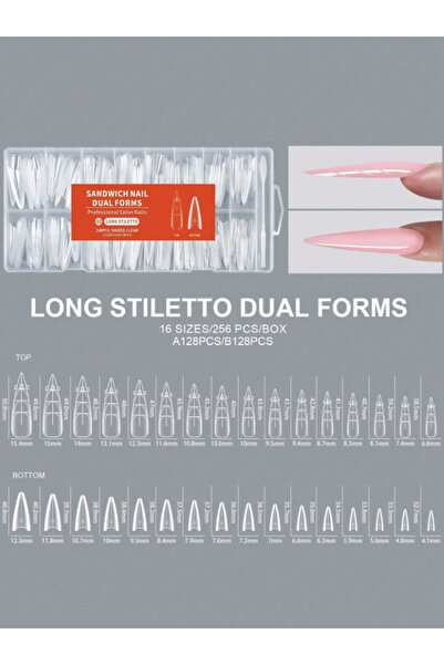 Misyul Protez Tırnak Sandwich Dual Form Tips 256 Adet Şeffaf Dual Form Kalıp ...