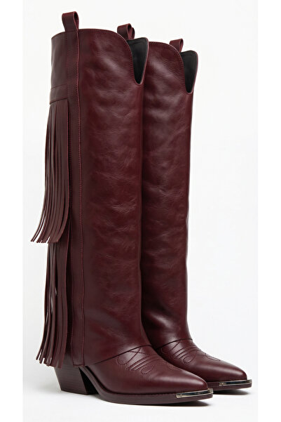 DENORA Burgundy Matte Leather Tasseled Trousers Metal Toe Western Cowboy Knee...