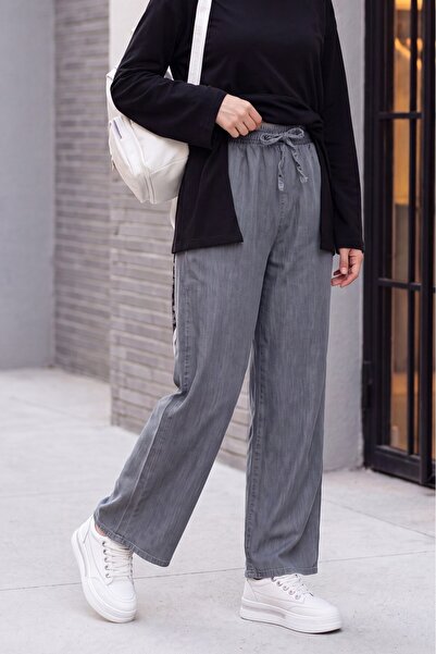 Modamorfo Elastic Waist Pocketed Wide Leg Jeans - Dark Gray