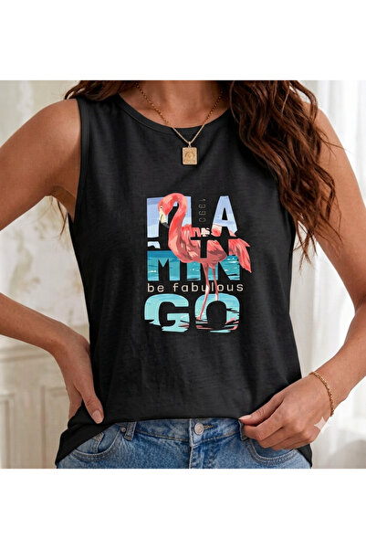 FAVORİST 1990 Flamingo Printed (Off Shoulder) Women's Tank Top T-Shirt