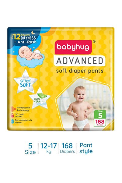 Babyhug حفاضات ناعمة متطورة على شكل سروال، مقاس 5 - 168 قطعة