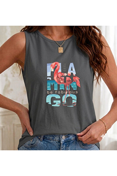 FAVORİST 1990 Flamingo Printed (Off Shoulder) Women's Tank Top T-Shirt