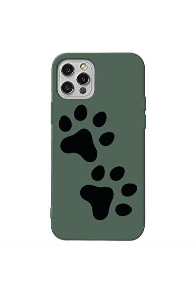 Other Apple iPhone 12 Pro Paws Dark Green Colored Silicone TPU Θήκη