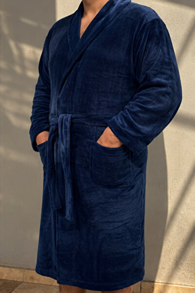 DC Teks Navy Blue Velvet Shawl Collar Large Size Bathrobe
