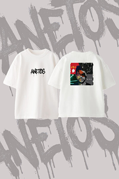 Anetos The Weeknd_5 Μπλουζάκι με στάμπα σε σχέδιο Oversize Crew Neck Λευκό