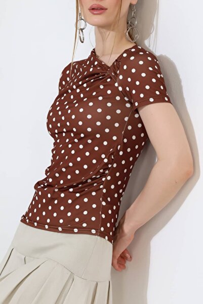 Sabr Women's Micro Digital Gathered Detailed Asymmetrical Collar Blouse