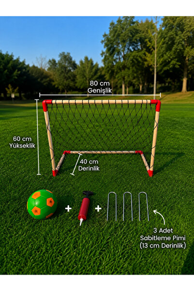 Masal Oyuncak Ahşap Futbol Kalesi (Mini futbol topu + pompa + sabitleme telle...