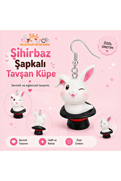 himi bijuteri aksesuar Cheerful Magician Hat Rabbit Animal Figured Dangle Ear...