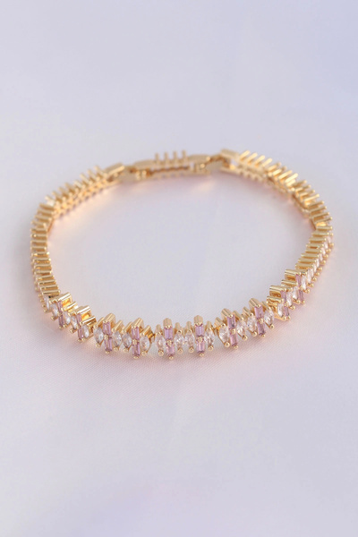 ARMÜZ Vip Series Brass Pink Zircon Stone Gold Color Baguette Model Bracelet