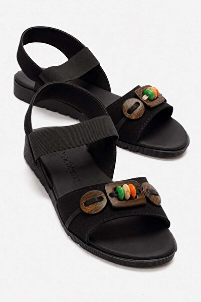 CCWAY AYAKKABI Accessories Included Single Strap Women's Sandals Black