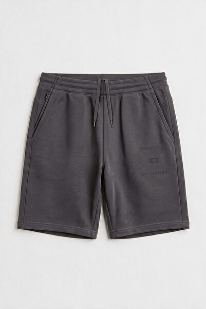 TOMMY LIFE Dark Gray Printed Oversized Men's Shorts with Hidden Pocket Detail...