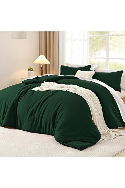 Luofanfei Cotton Duvet Cover 200 x 200 cm, Dark Green, Double, Plain Bedding ...