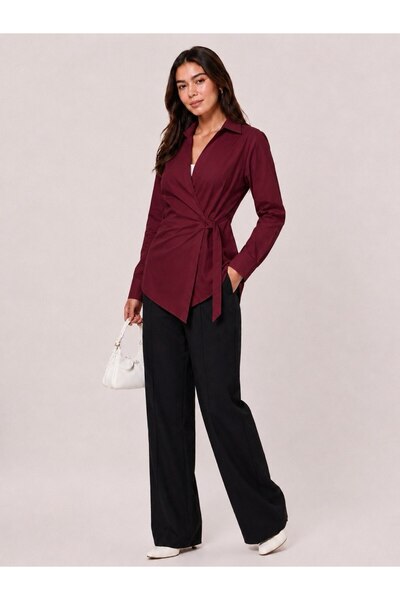 EMMAS CLOTHİNG Women's Double-Breasted Tie-Down Poplin Shirt