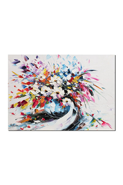 artnova Ръчно рисувана картина на ваза с многоцветни цветя, Икебана, 70x50см ...