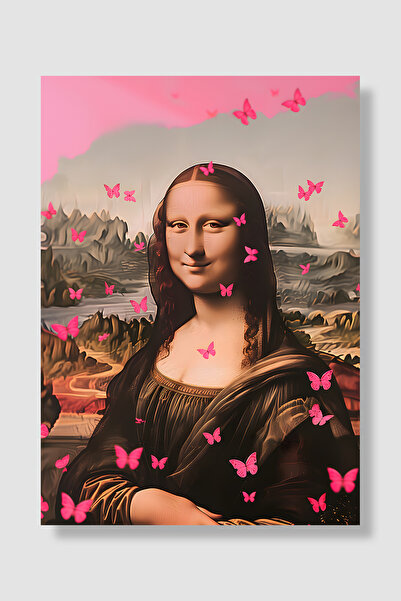 Luna Marissa Poster Mona Lisa Fundal cu fluturi roz Design de artă modernă De...