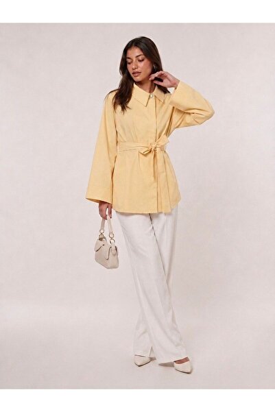 EMMAS CLOTHİNG Women's Belted Wide-Sleeve Poplin Shirt