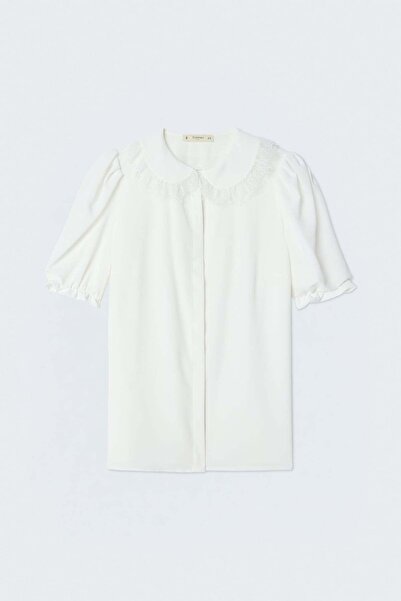 Sateen Collar Detailed Shirt - Ecru