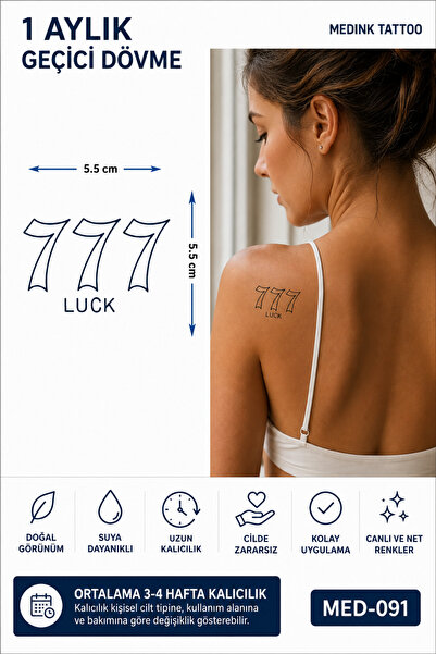 medink tattoo 1 Ay Kalıcı 24 Saat Sonra Kararan 777 Luck yazılı Mınımal model...