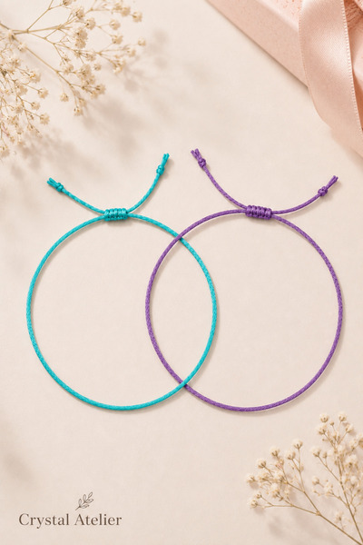 Crystal Atelier Turquoise Purple 2-Piece Macrame Rope Bracelet Adjustable Uni...