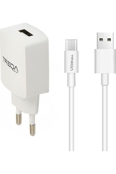 Treqa Φορτιστής με θύρα USB-A και καλώδιο micro USB 18W Λευκός (CS-220)