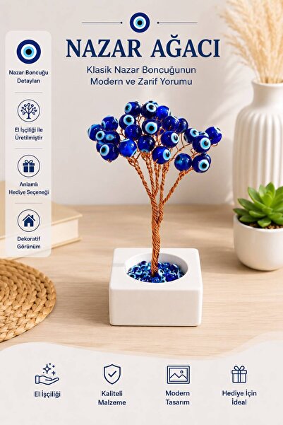 ERYHOME Nazar Ağacı Dekoratif Masa Üstü Nazar Boncuklu El Yapımı Hediyelik Ob...