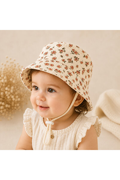 Minimissbaby Crispy Floral Patterned 2 Layer Muslin Baby Girl Bucket Hat