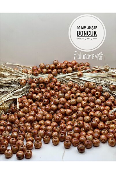 Fiolimore 10 mm Patterned Wooden Beads (25 Gr 90 Pieces) Hole Diameter 3 mm M...