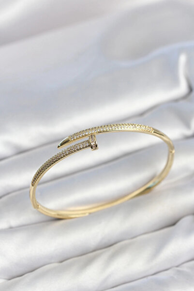 ARMÜZ Gold Color Nail Model Zircon Stone Women's Cuff Bracelet