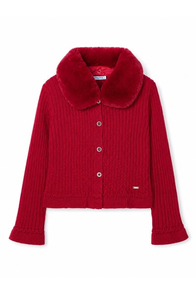 MAYORAL Girl's Plush Collared Knitted Cardigan 2-10 Years Old Red