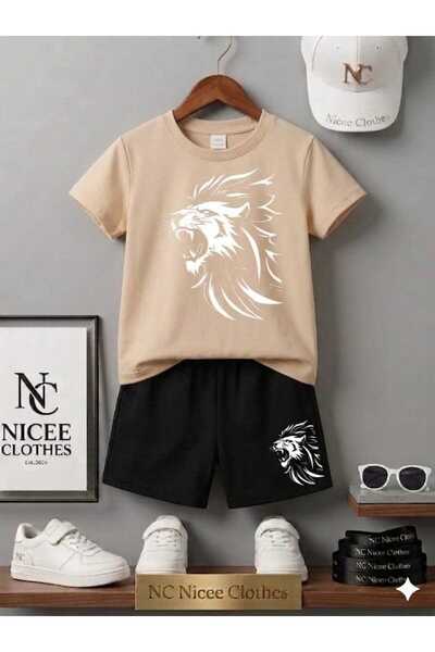 NC Nicee Clothes Summer Children's T-Shirt Shorts Unisex (White Striped Lion ...