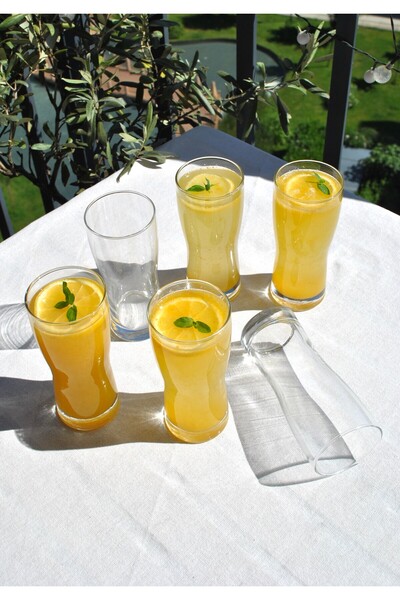 Qualitev 6 Pieces of Transparent Glass Cups for Soft Drinks, Water and Ayran,...