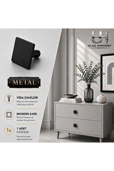 Ulaş Hırdavat METAL Kulp Modern Kare Düğme Kulp Ağır Metal ve Gold Altın Lüks...